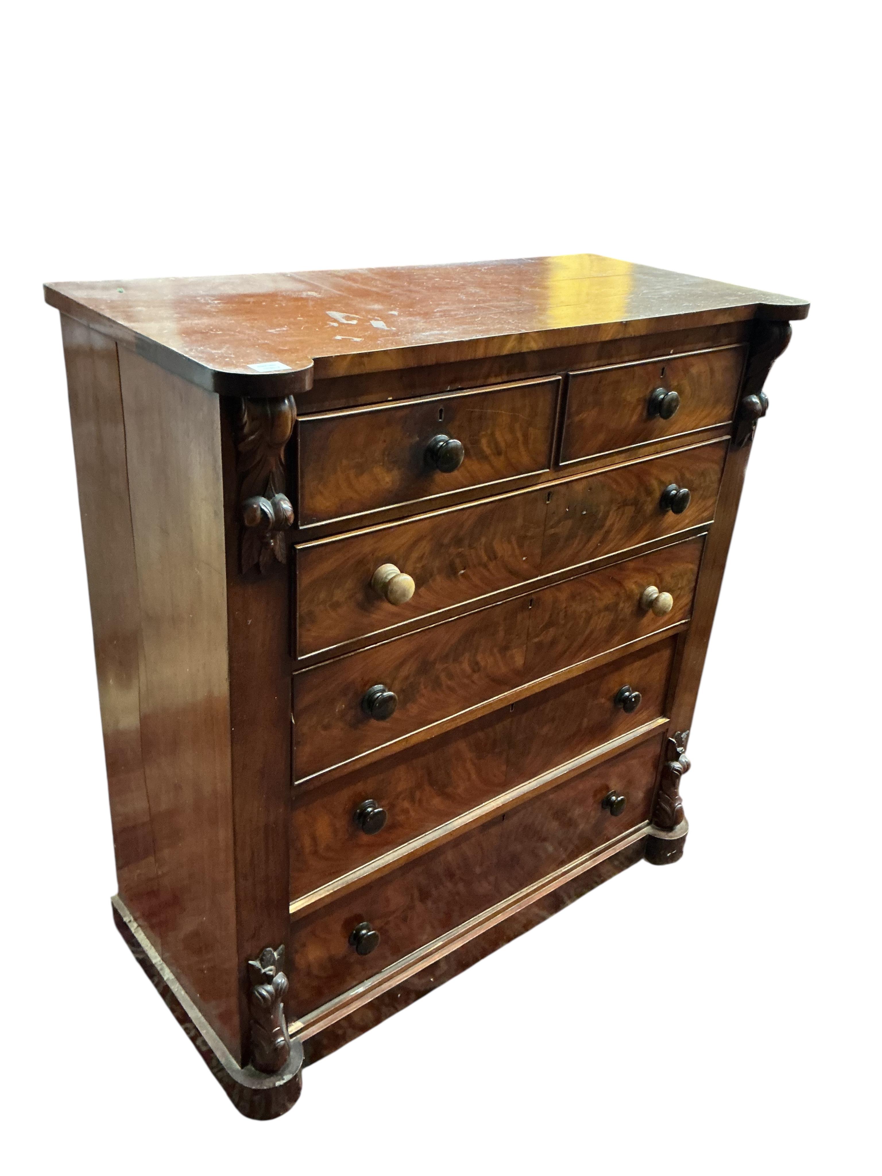 A Victorian mahogany chest of two short and four long drawers, width 119cm, depth 57cm, height 128cm